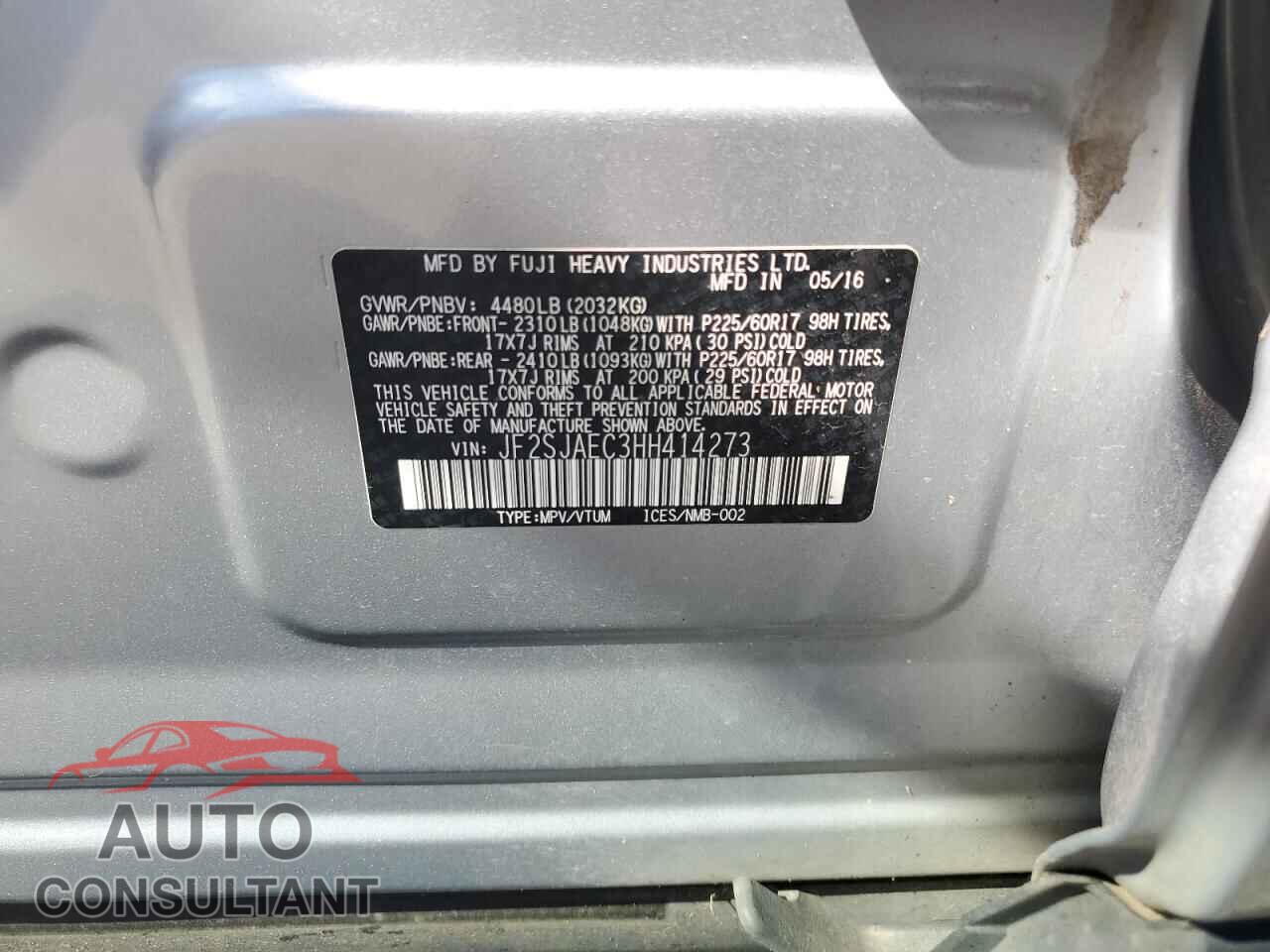 SUBARU FORESTER 2017 - JF2SJAEC3HH414273
