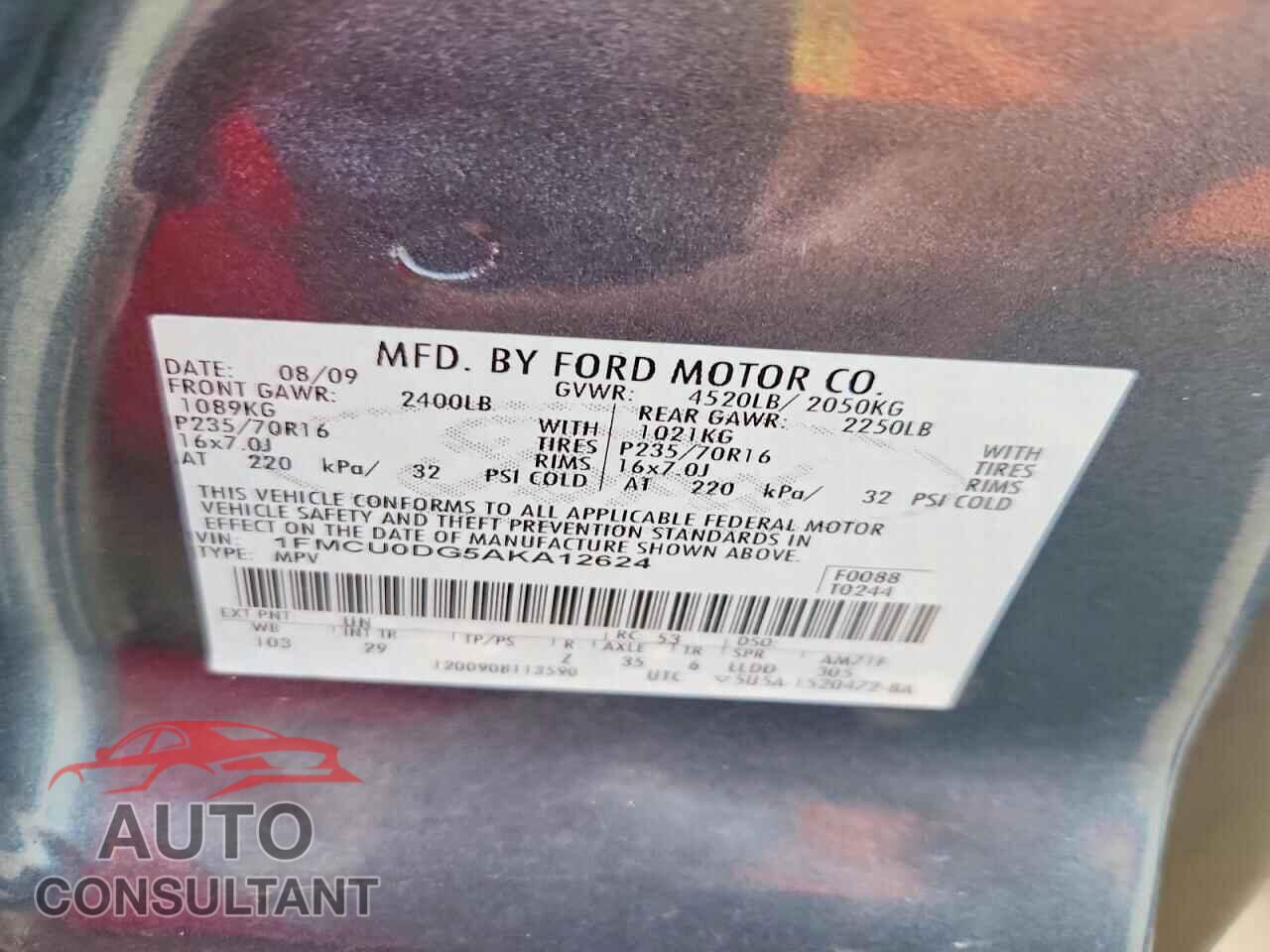 FORD ESCAPE 2010 - 1FMCU0DG5AKA12624