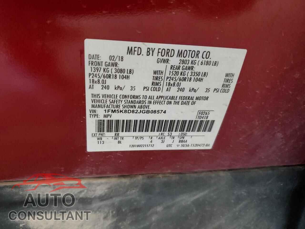 FORD EXPLORER 2018 - 1FM5K8D82JGB08574