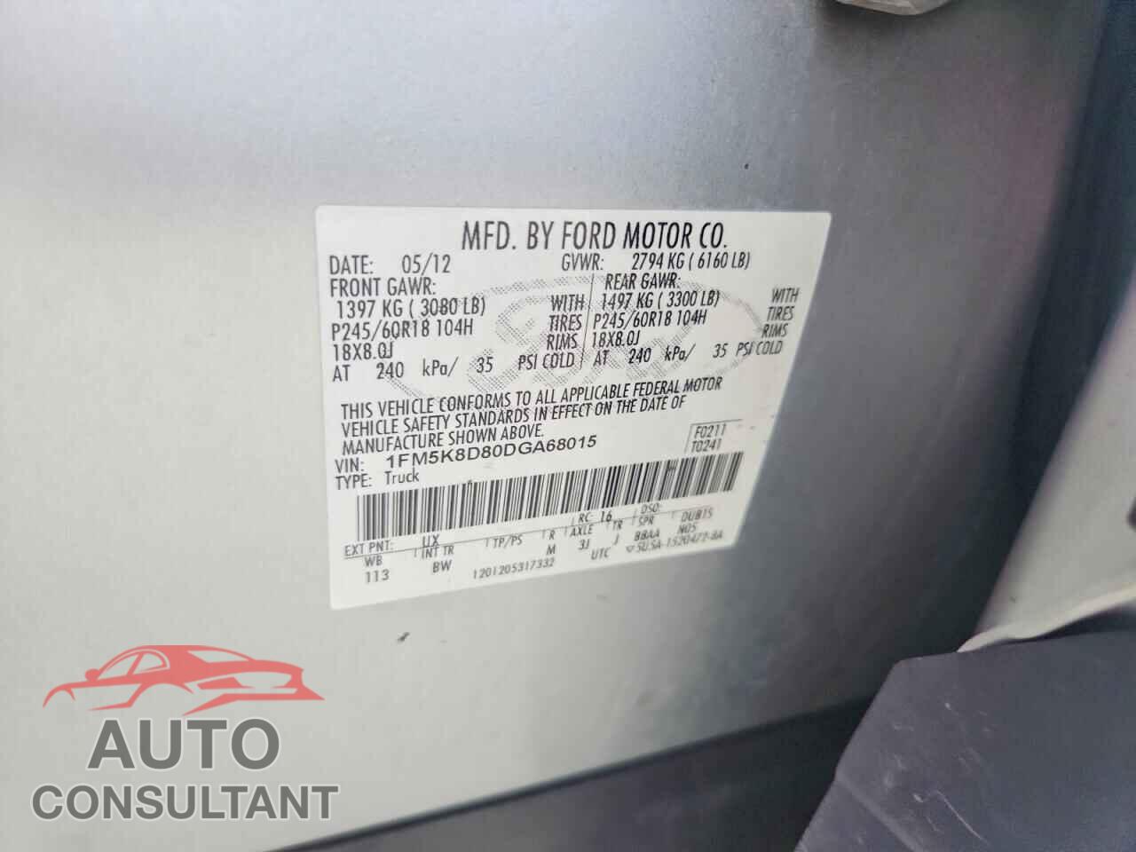 FORD EXPLORER 2013 - 1FM5K8D80DGA68015