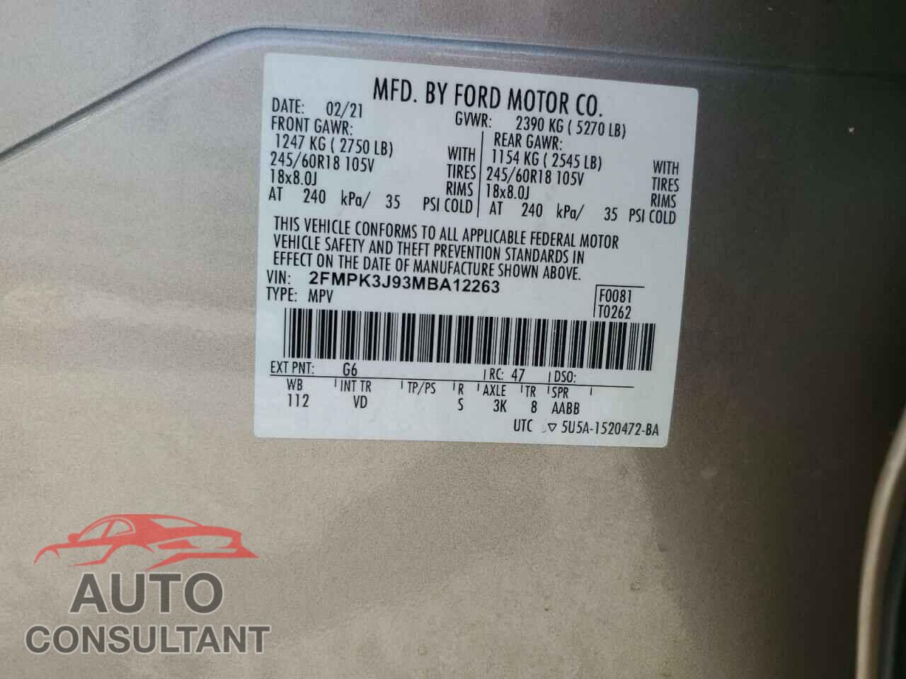 FORD EDGE 2021 - 2FMPK3J93MBA12263