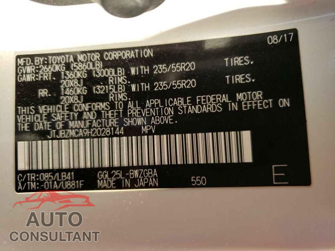 LEXUS RX350 2017 - JTJBZMCA9H2028144