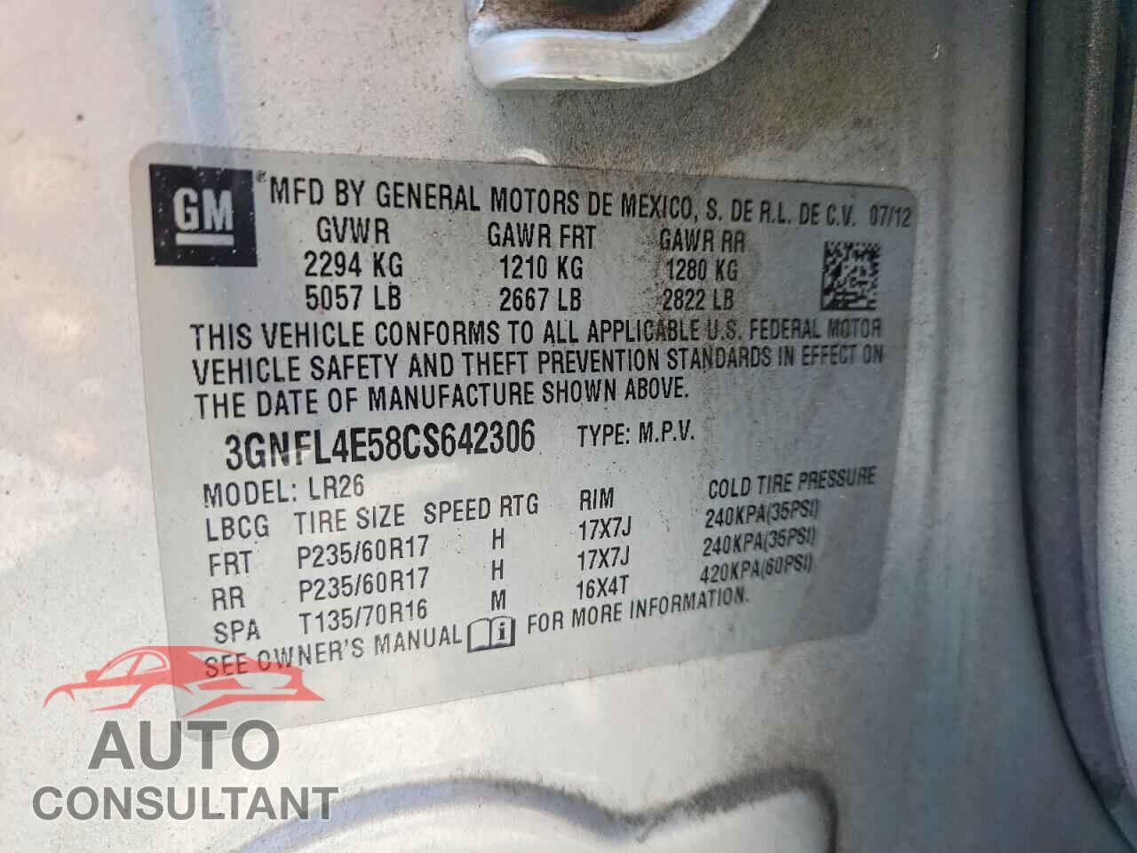 CHEVROLET CAPTIVA 2012 - 3GNFL4E58CS642306