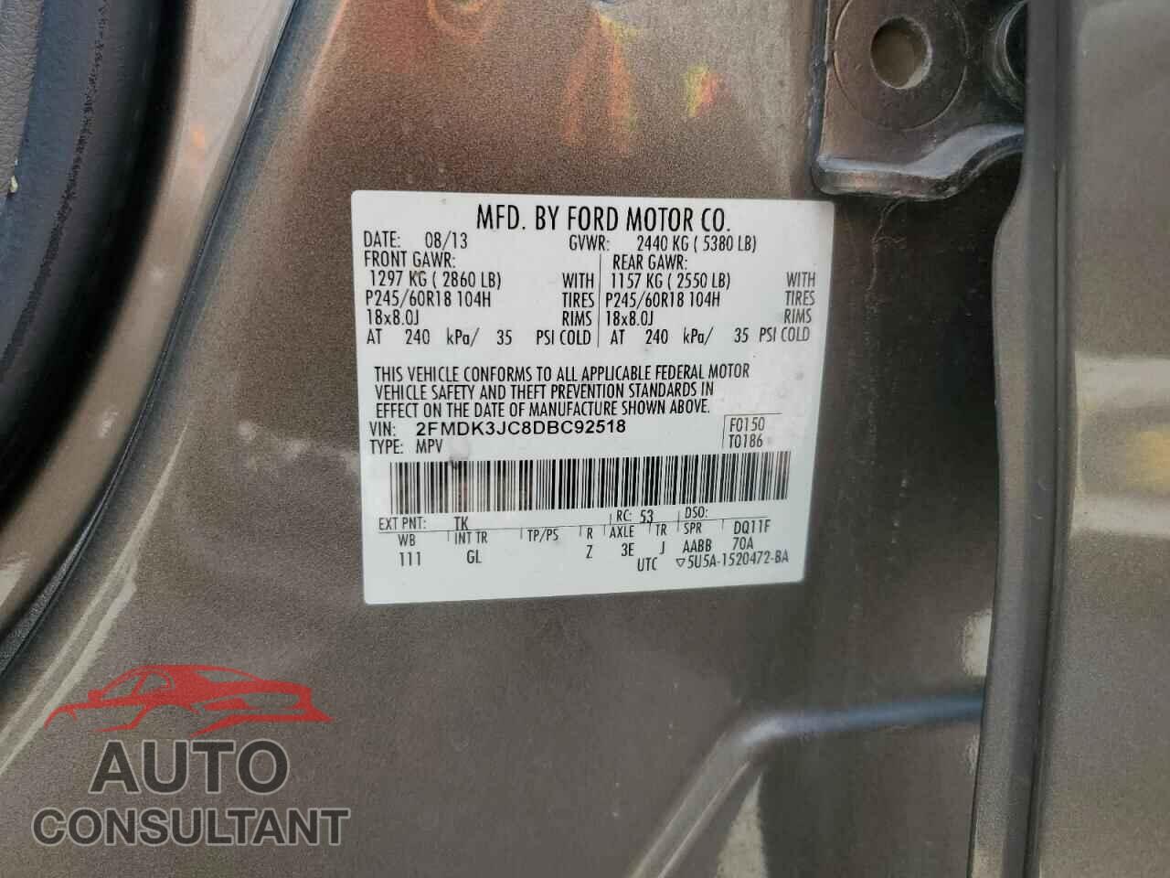 FORD EDGE 2013 - 2FMDK3JC8DBC92518