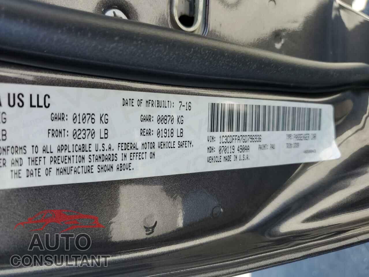 DODGE DART 2016 - 1C3CDFFA7GD796936