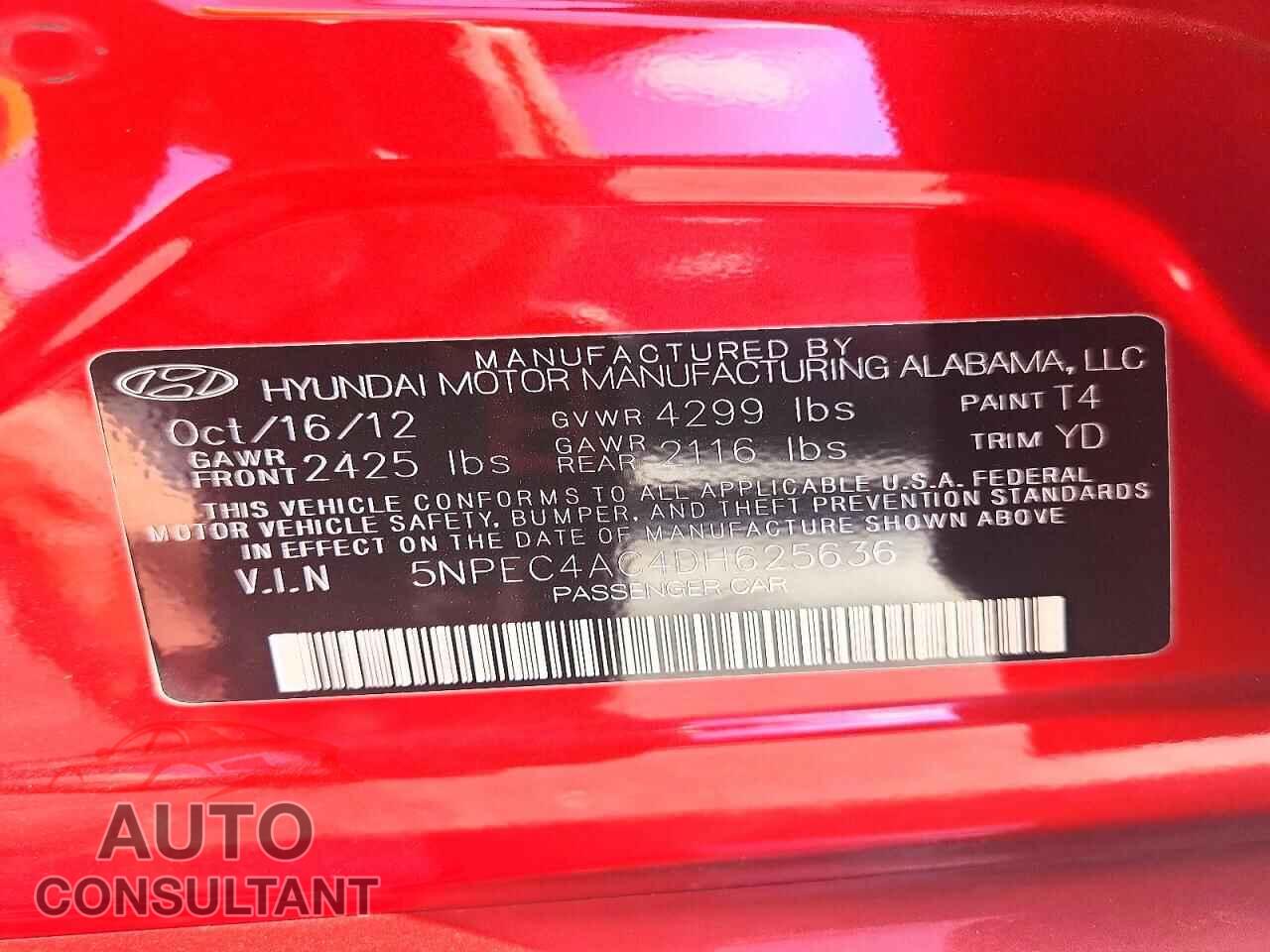 HYUNDAI SONATA 2013 - 5NPEC4AC4DH625636