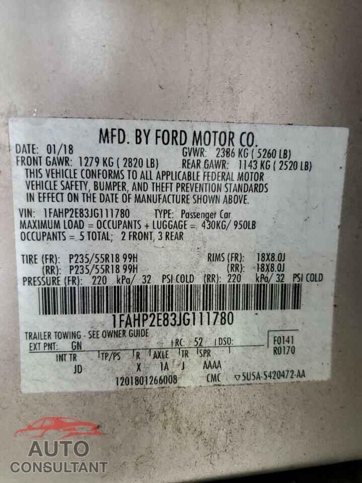 FORD TAURUS 2018 - 1FAHP2E83JG111780