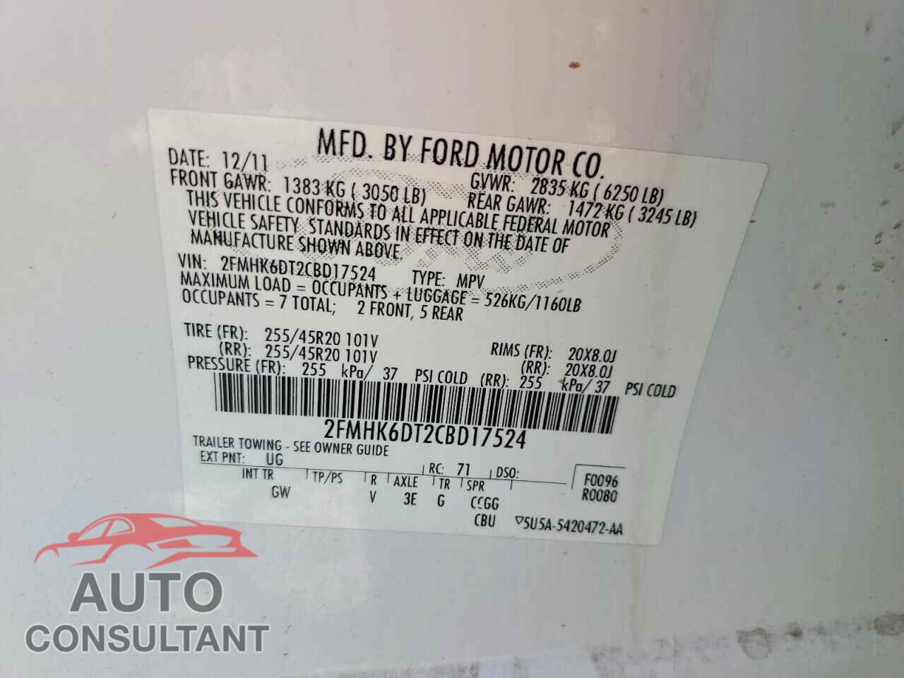 FORD FLEX 2012 - 2FMHK6DT2CBD17524
