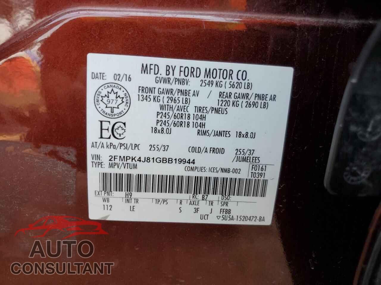 FORD EDGE 2016 - 2FMPK4J81GBB19944