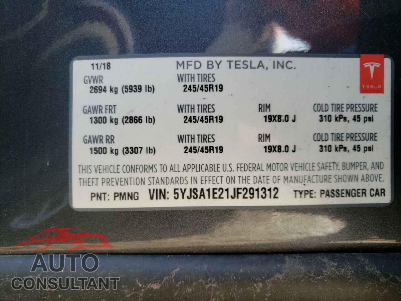 TESLA MODEL S 2018 - 5YJSA1E21JF291312