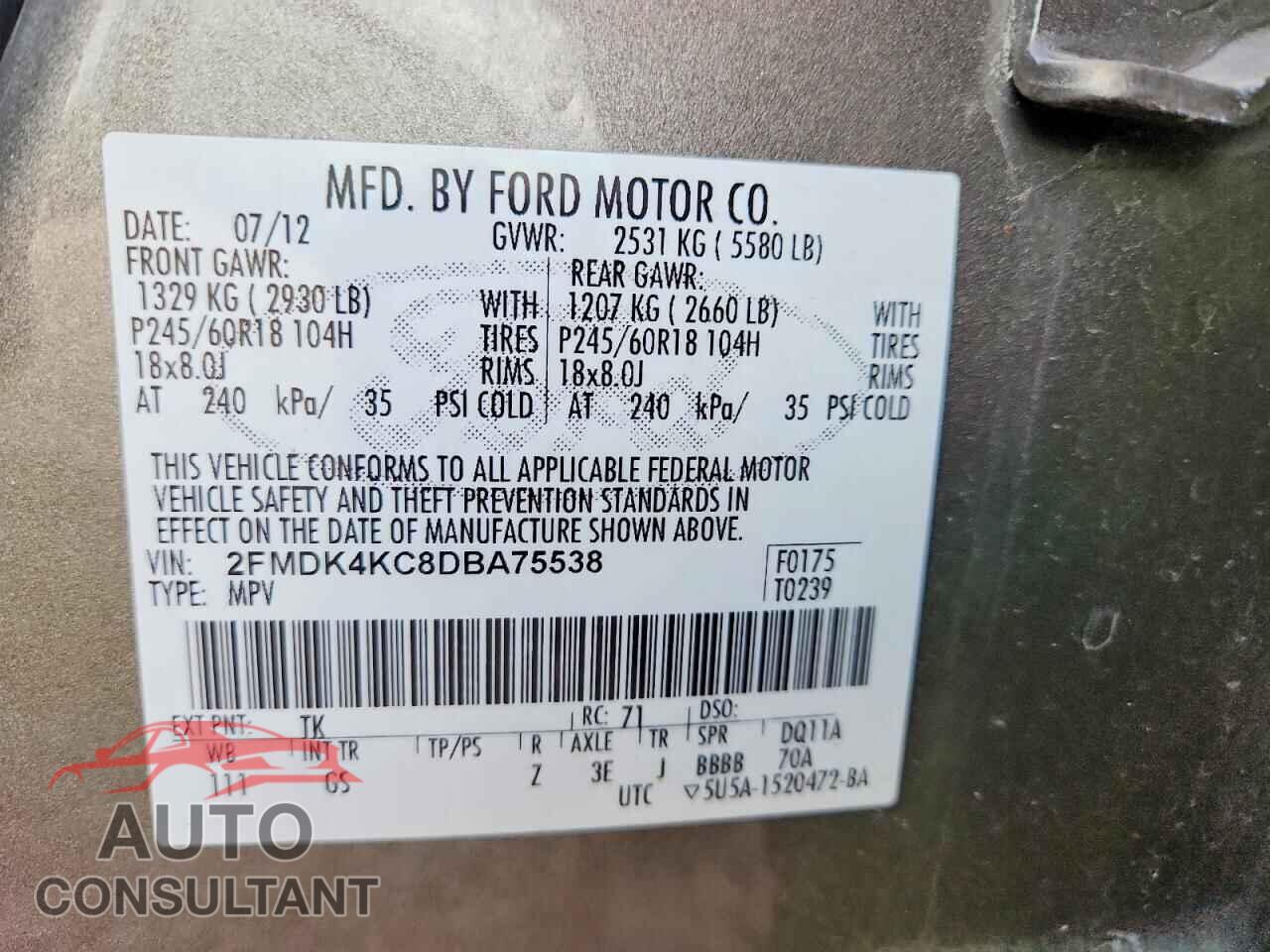 FORD EDGE 2013 - 2FMDK4KC8DBA75538
