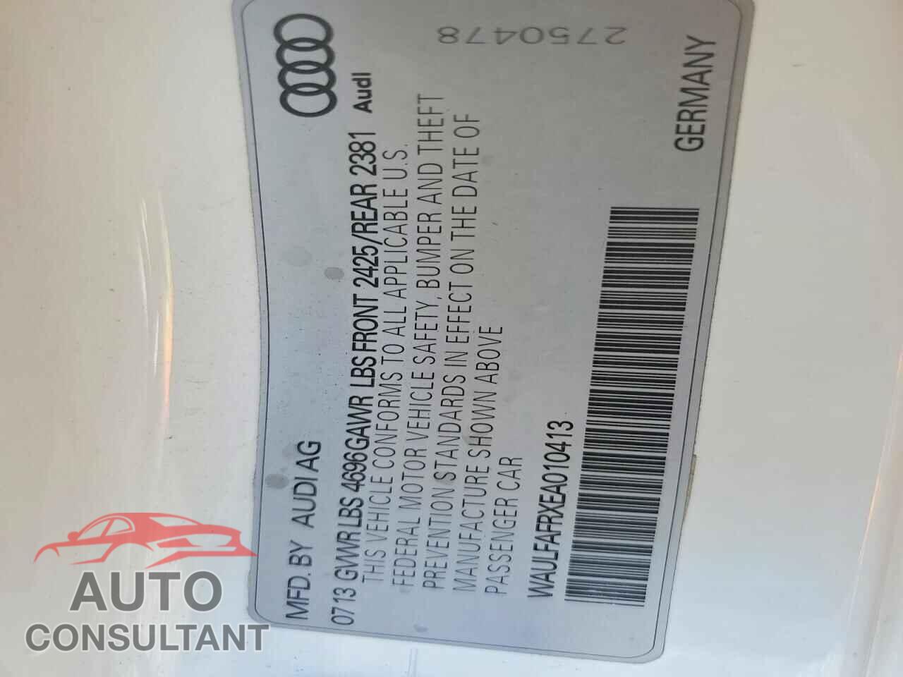 AUDI A5 2014 - WAULFAFRXEA010413