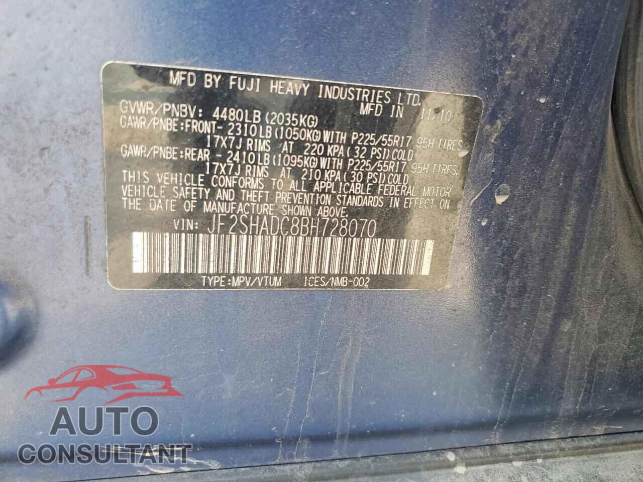 SUBARU FORESTER 2011 - JF2SHADC8BH728070