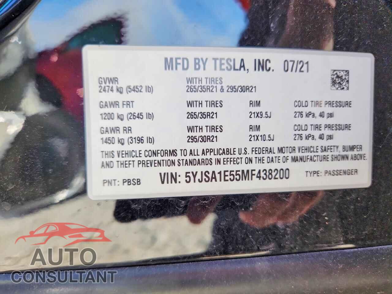 TESLA MODEL S 2021 - 5YJSA1E55MF438200