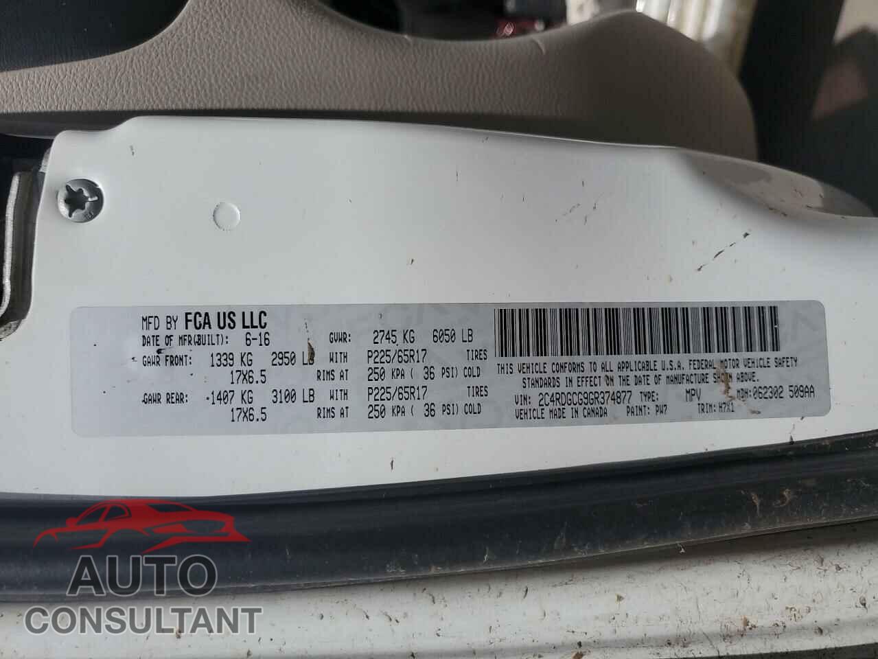 DODGE CARAVAN 2016 - 2C4RDGCG9GR374877