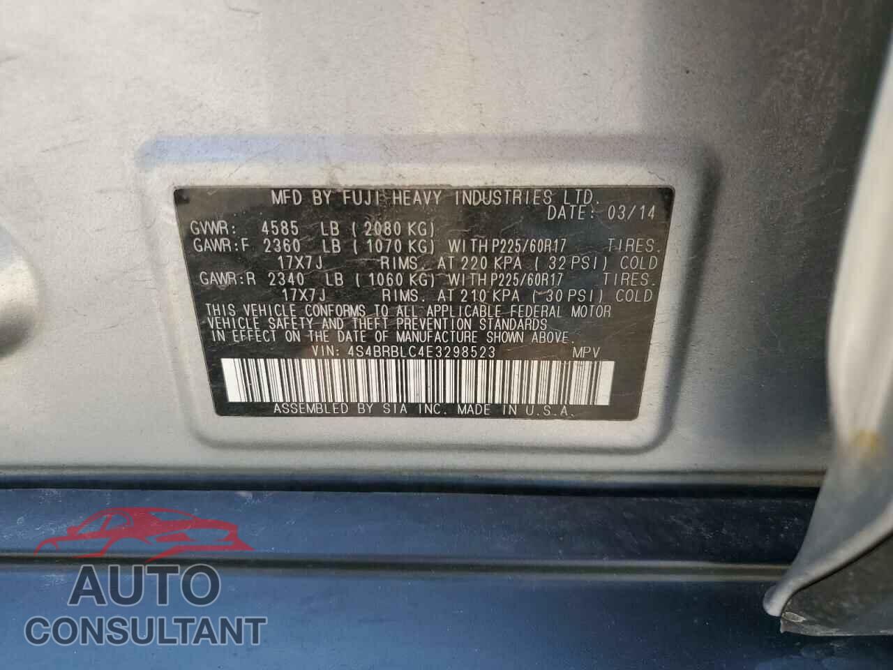 SUBARU OUTBACK 2014 - 4S4BRBLC4E3298523