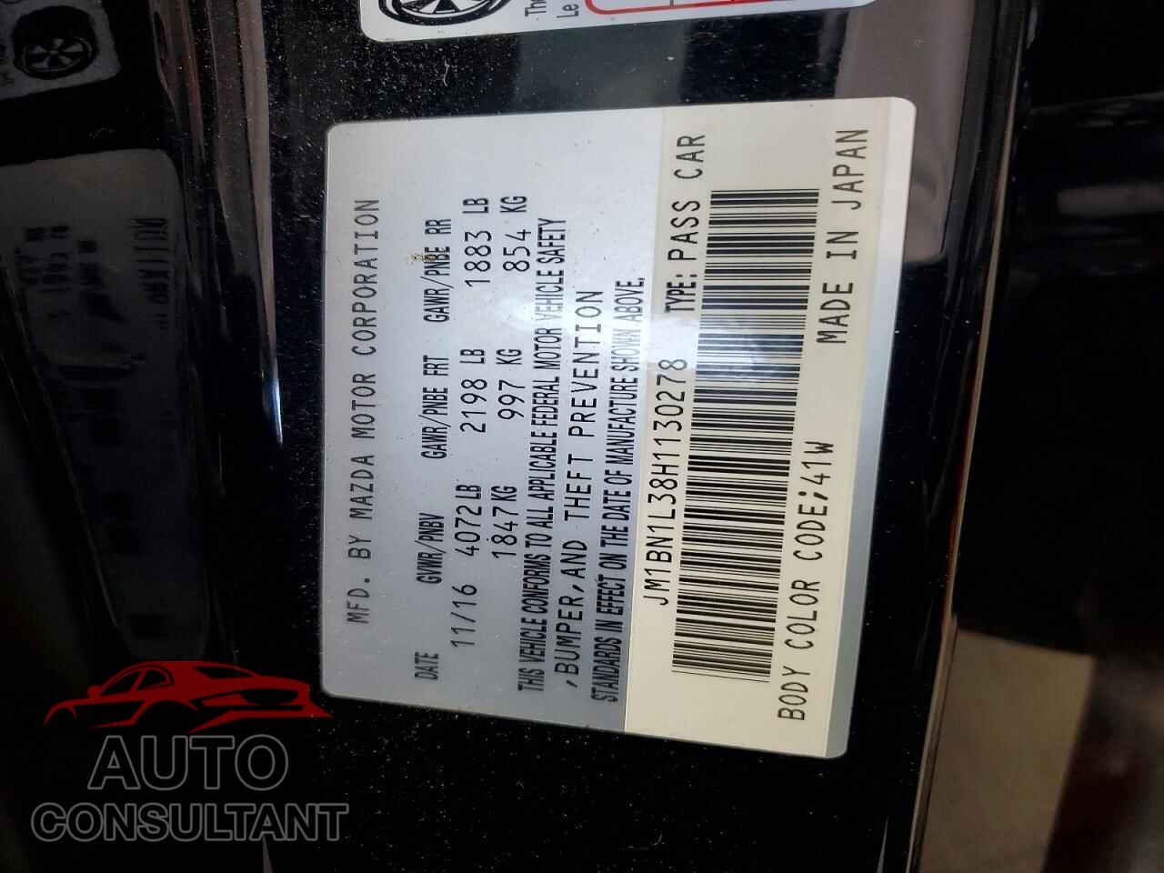 MAZDA 3 2017 - JM1BN1L38H1130278