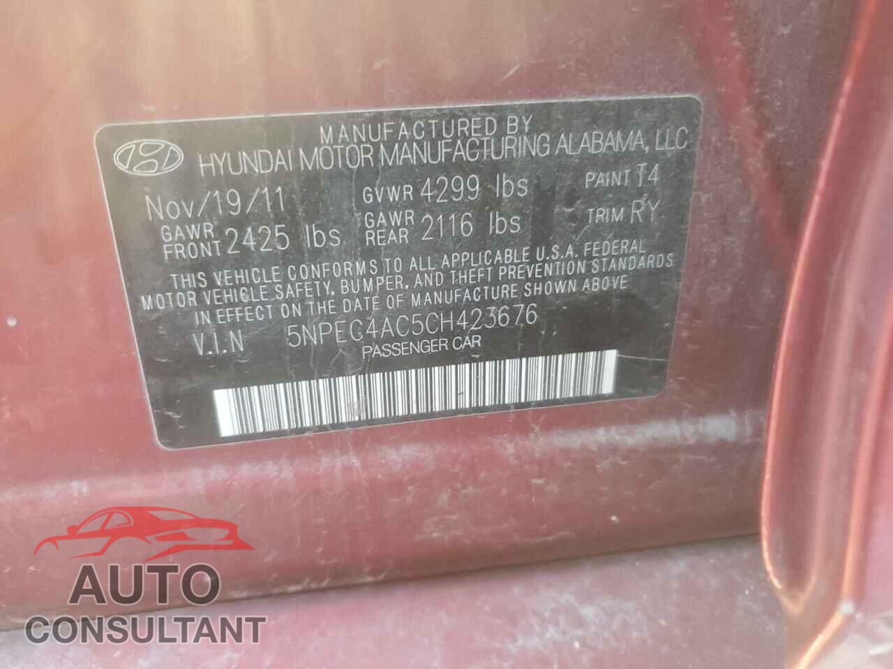 HYUNDAI SONATA 2012 - 5NPEC4AC5CH423676
