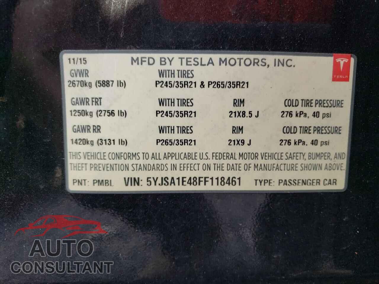 TESLA MODEL S 2015 - 5YJSA1E48FF118461