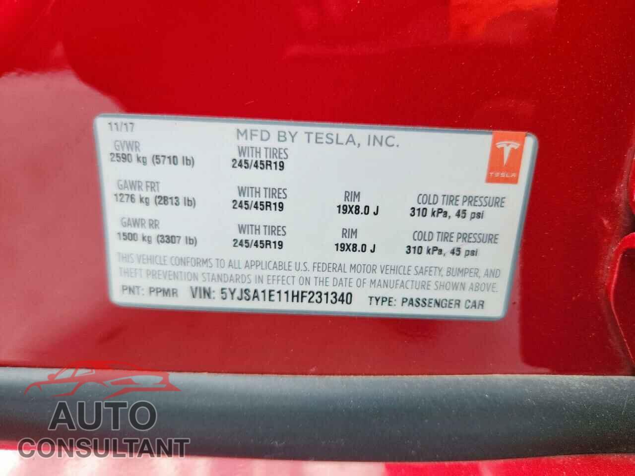 TESLA MODEL S 2017 - 5YJSA1E11HF231340