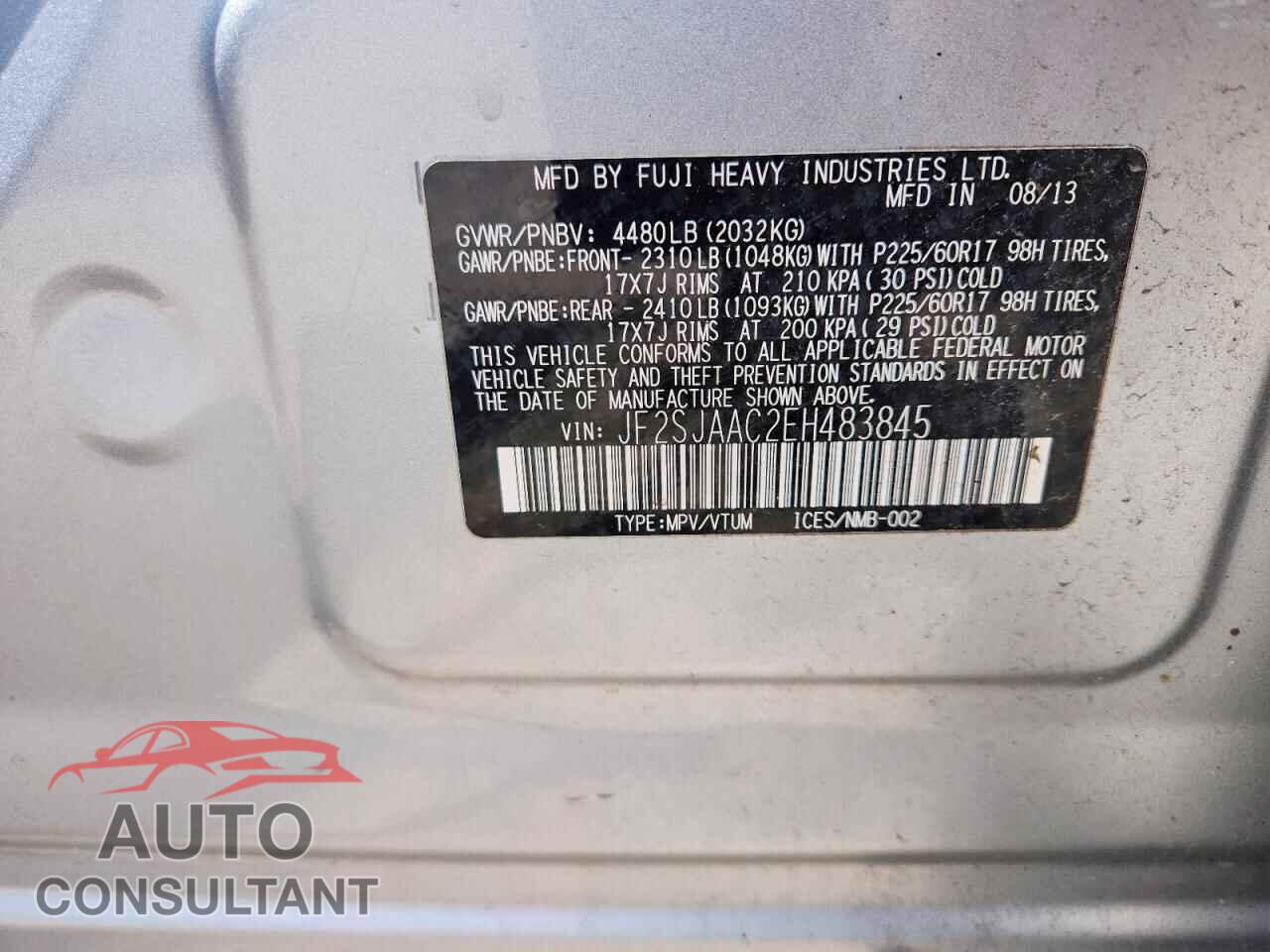 SUBARU FORESTER 2014 - JF2SJAAC2EH483845