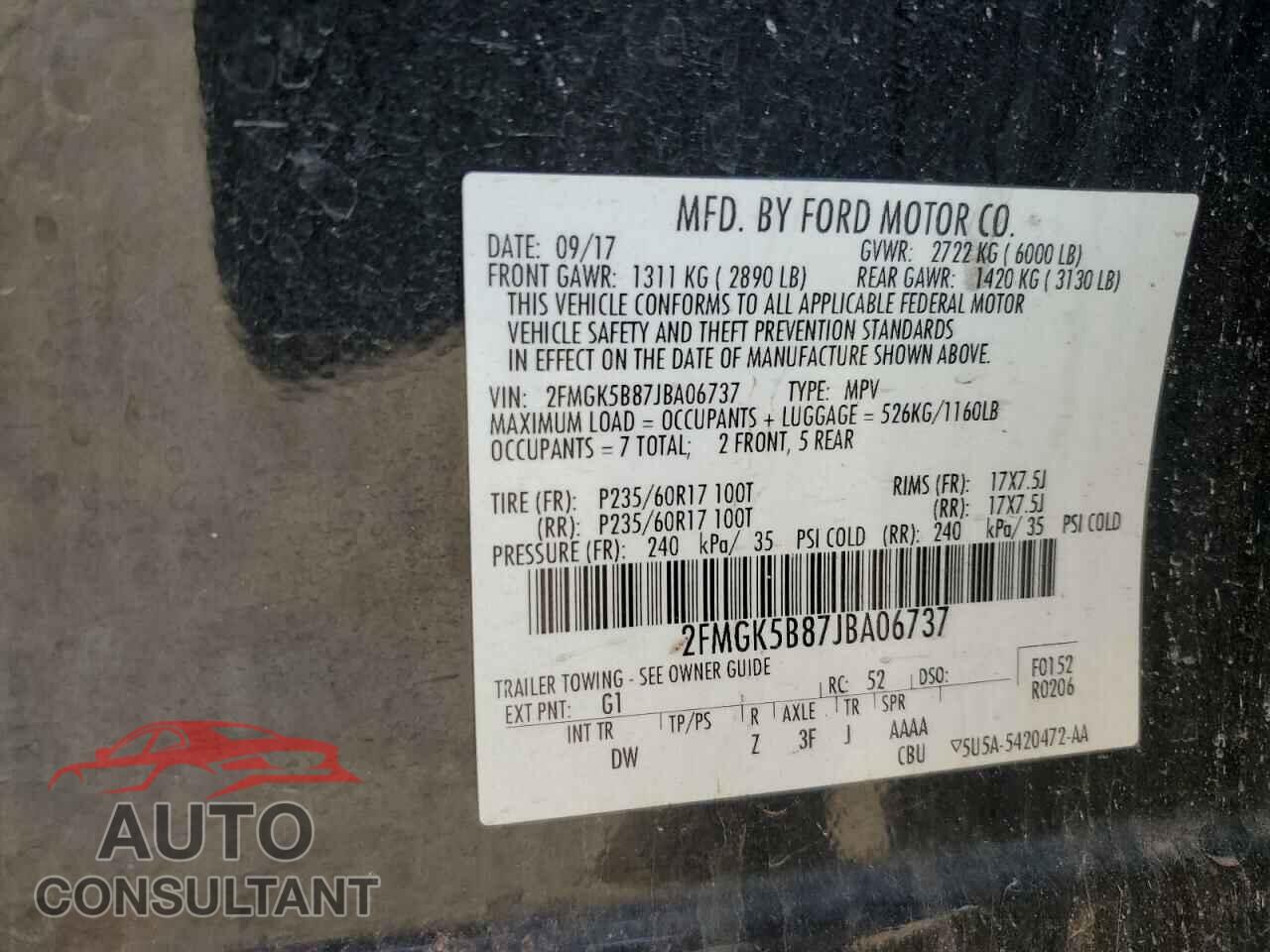 FORD FLEX 2018 - 2FMGK5B87JBA06737