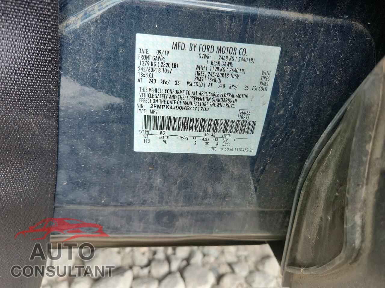 FORD EDGE 2019 - 2FMPK4J90KBC71702