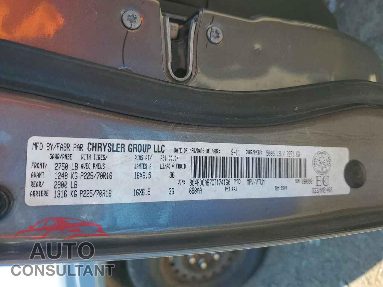 DODGE JOURNEY 2012 - 3C4PDCAB7CT174160
