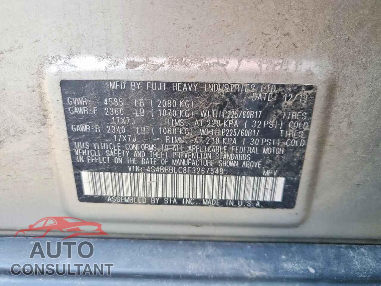 SUBARU OUTBACK 2014 - 4S4BRBLC8E3267548