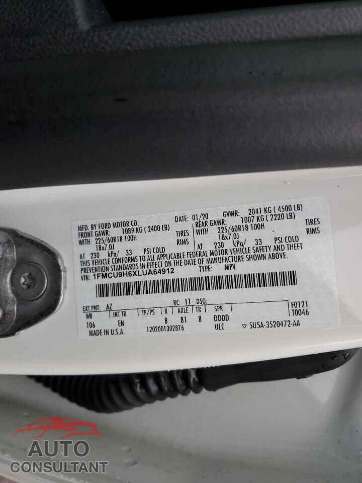 FORD ESCAPE 2020 - 1FMCU9H6XLUA64912