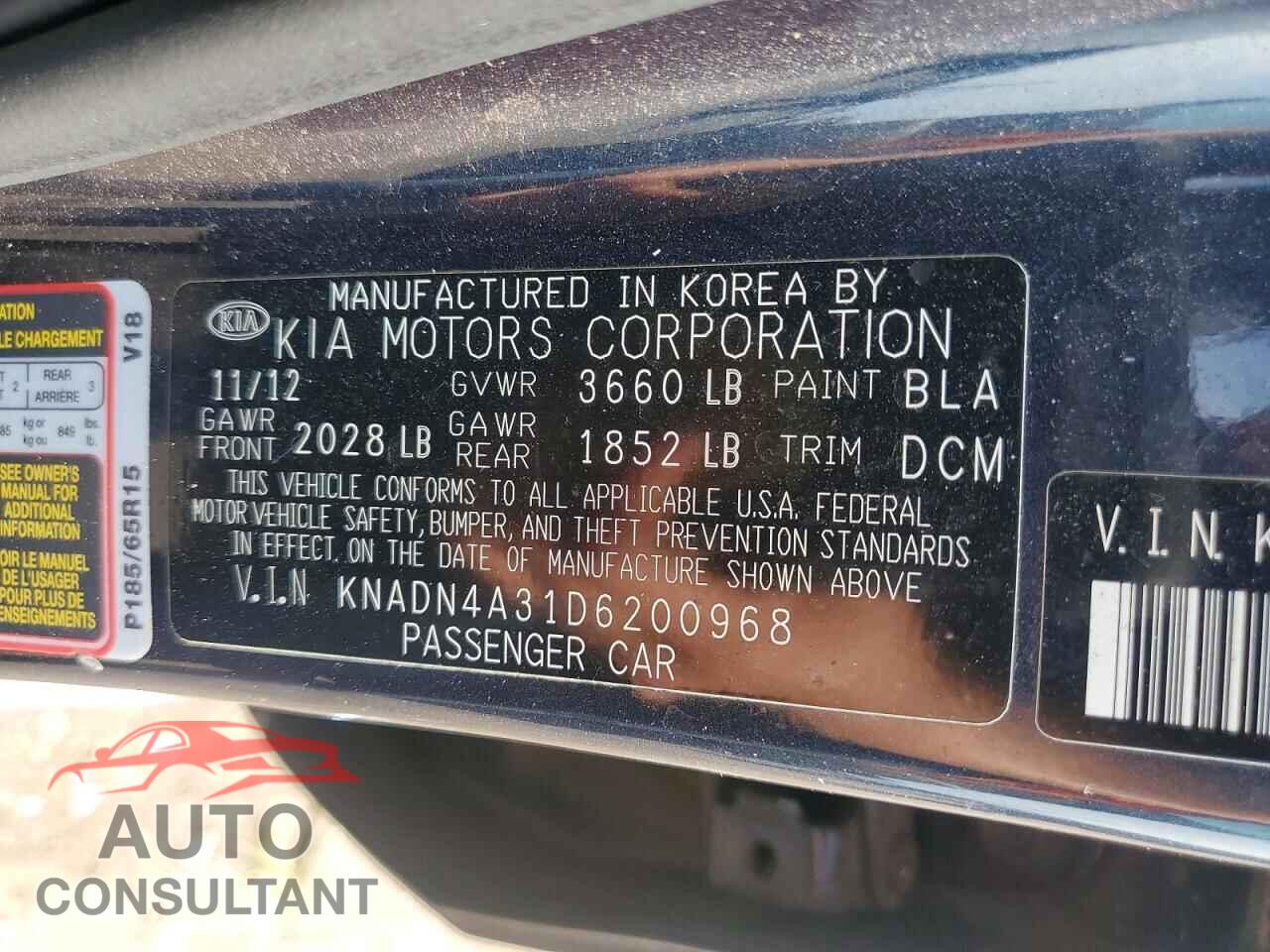 KIA RIO 2013 - KNADN4A31D6200968