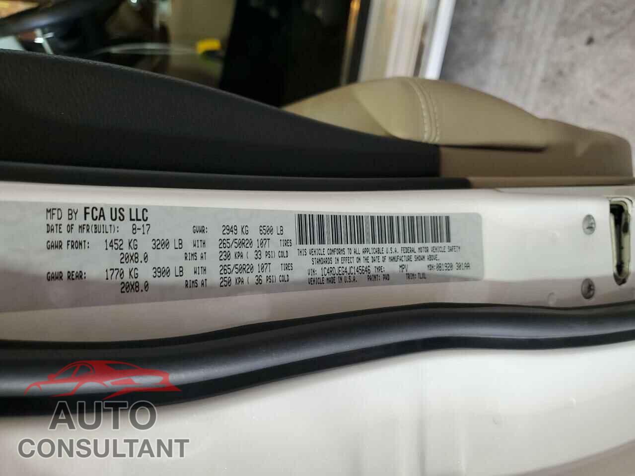 DODGE DURANGO 2018 - 1C4RDJEG4JC145646