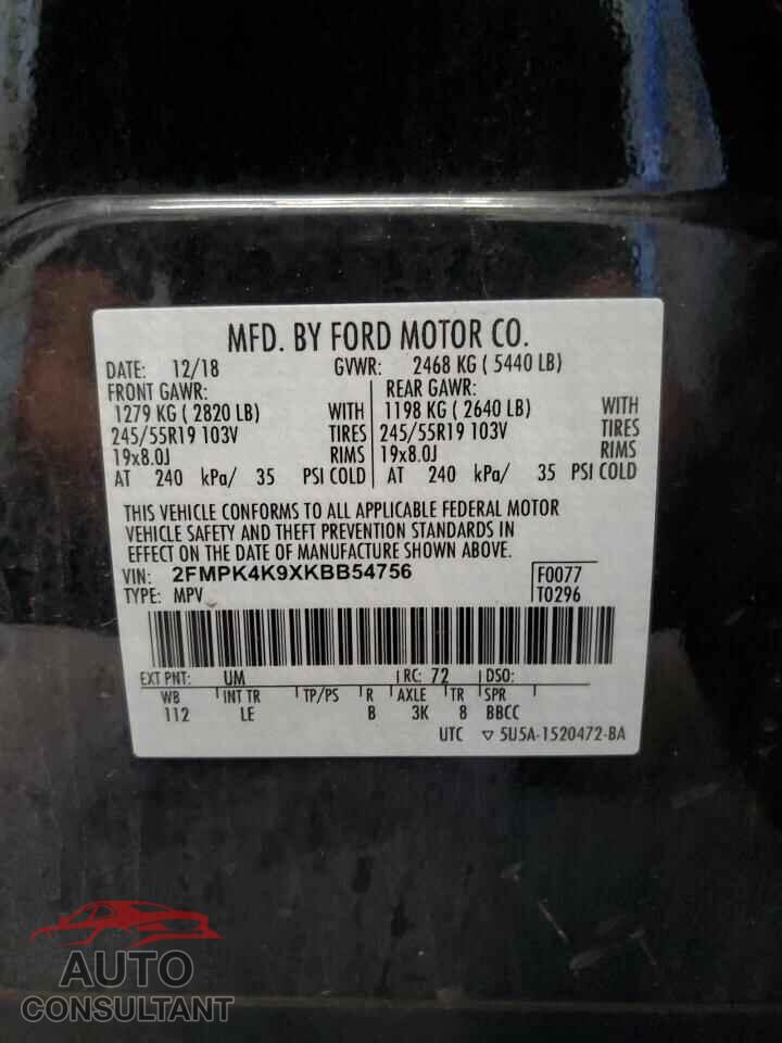 FORD EDGE 2019 - 2FMPK4K9XKBB54756
