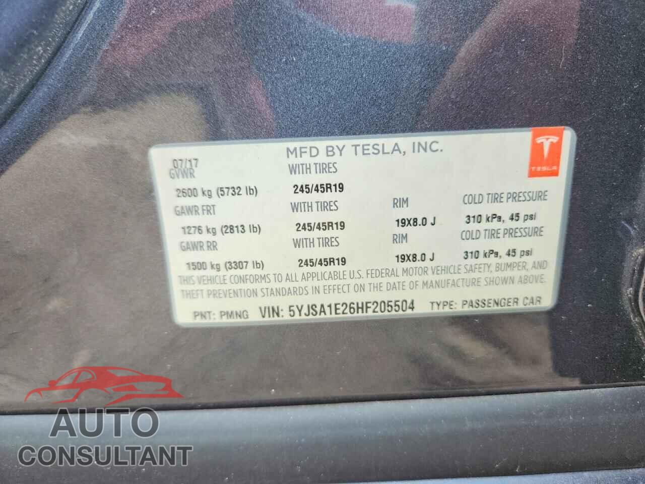 TESLA MODEL S 2017 - 5YJSA1E26HF205504