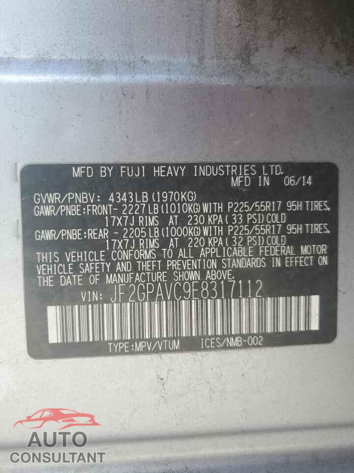 SUBARU XV 2014 - JF2GPAVC9E8317112