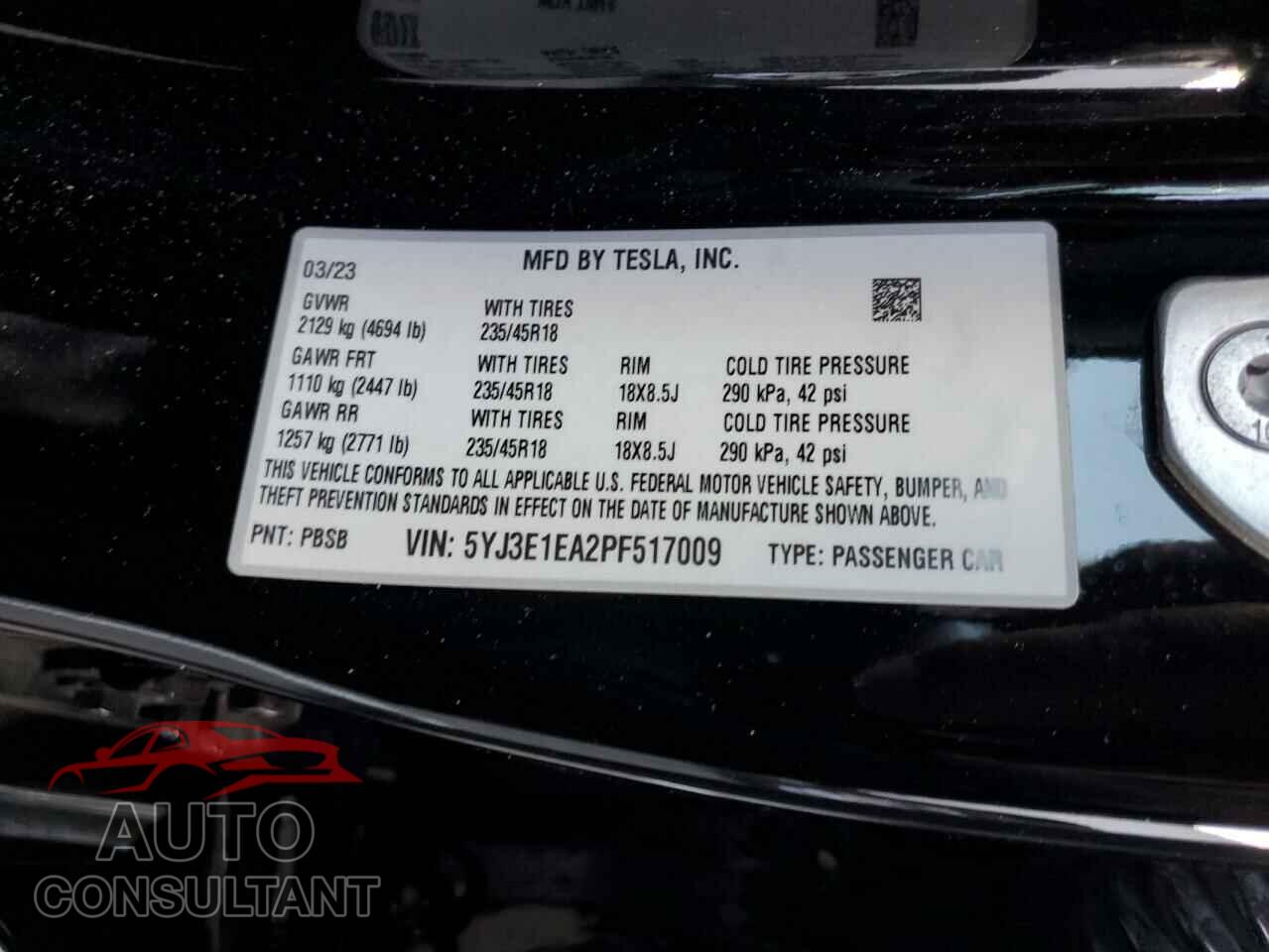 TESLA MODEL 3 2023 - 5YJ3E1EA2PF517009