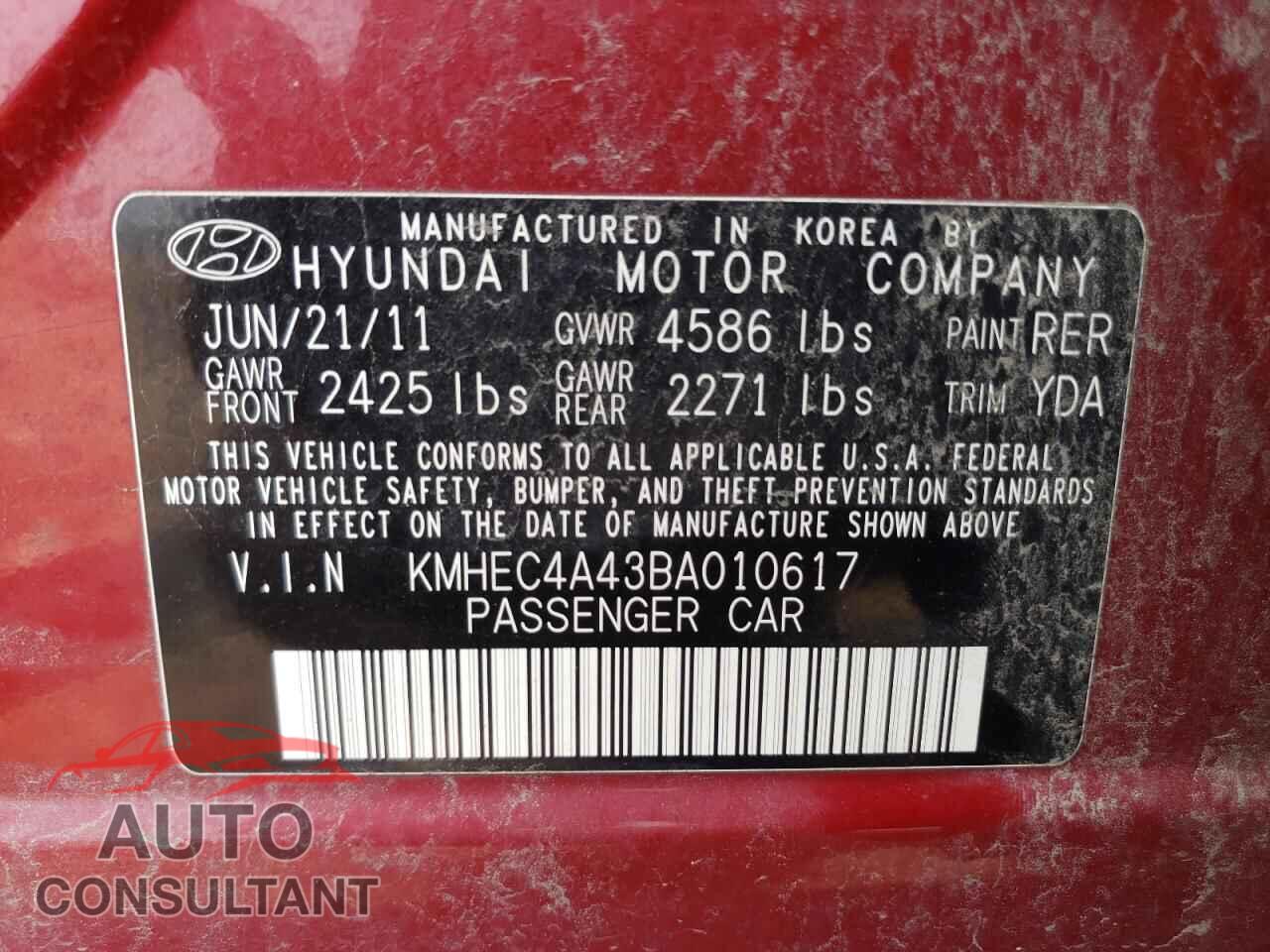 HYUNDAI SONATA 2011 - KMHEC4A43BA010617