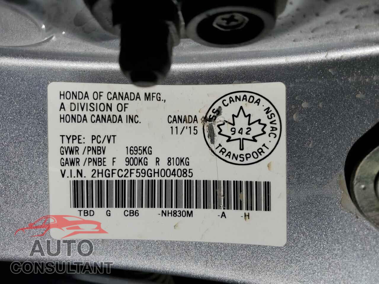 HONDA CIVIC 2016 - 2HGFC2F59GH004085