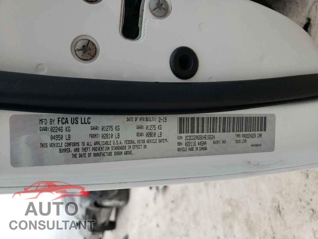 DODGE CHALLENGER 2019 - 2C3CDZAG5KH616524