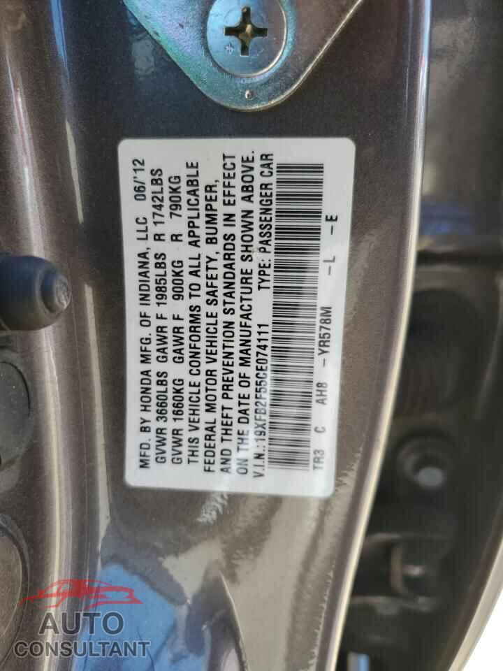 HONDA CIVIC 2012 - 19XFB2F55CE074111