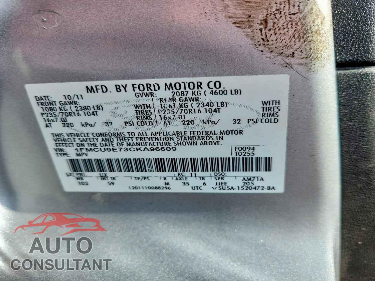 FORD ESCAPE 2012 - 1FMCU9E73CKA96609