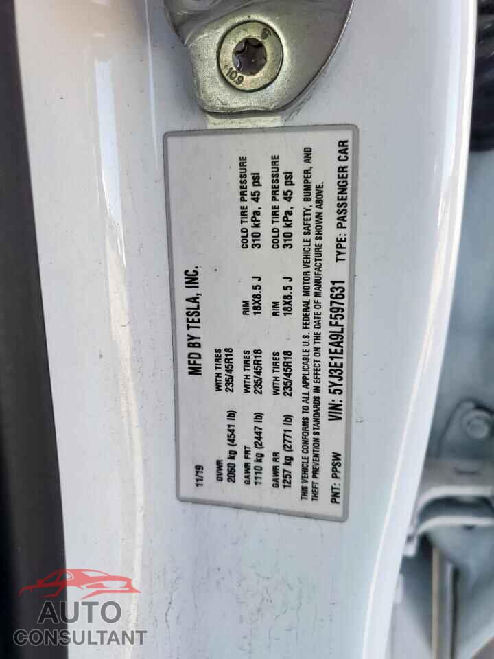 TESLA MODEL 3 2020 - 5YJ3E1EA9LF597631