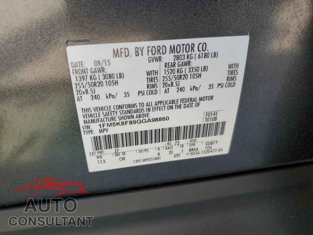 FORD EXPLORER 2016 - 1FM5K8F89GGA98860