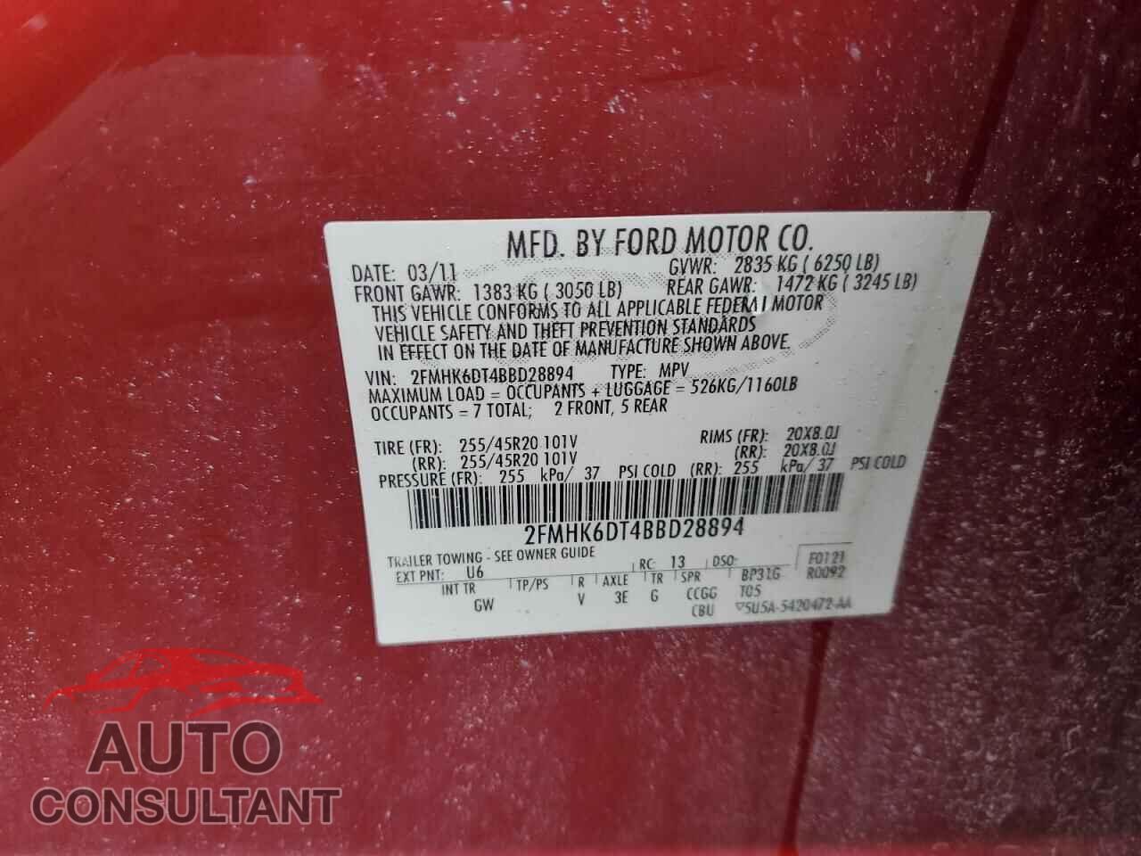 FORD FLEX 2011 - 2FMHK6DT4BBD28894