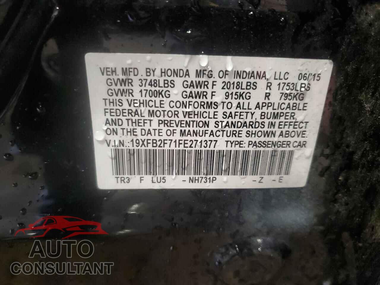 HONDA CIVIC 2015 - 19XFB2F71FE271377