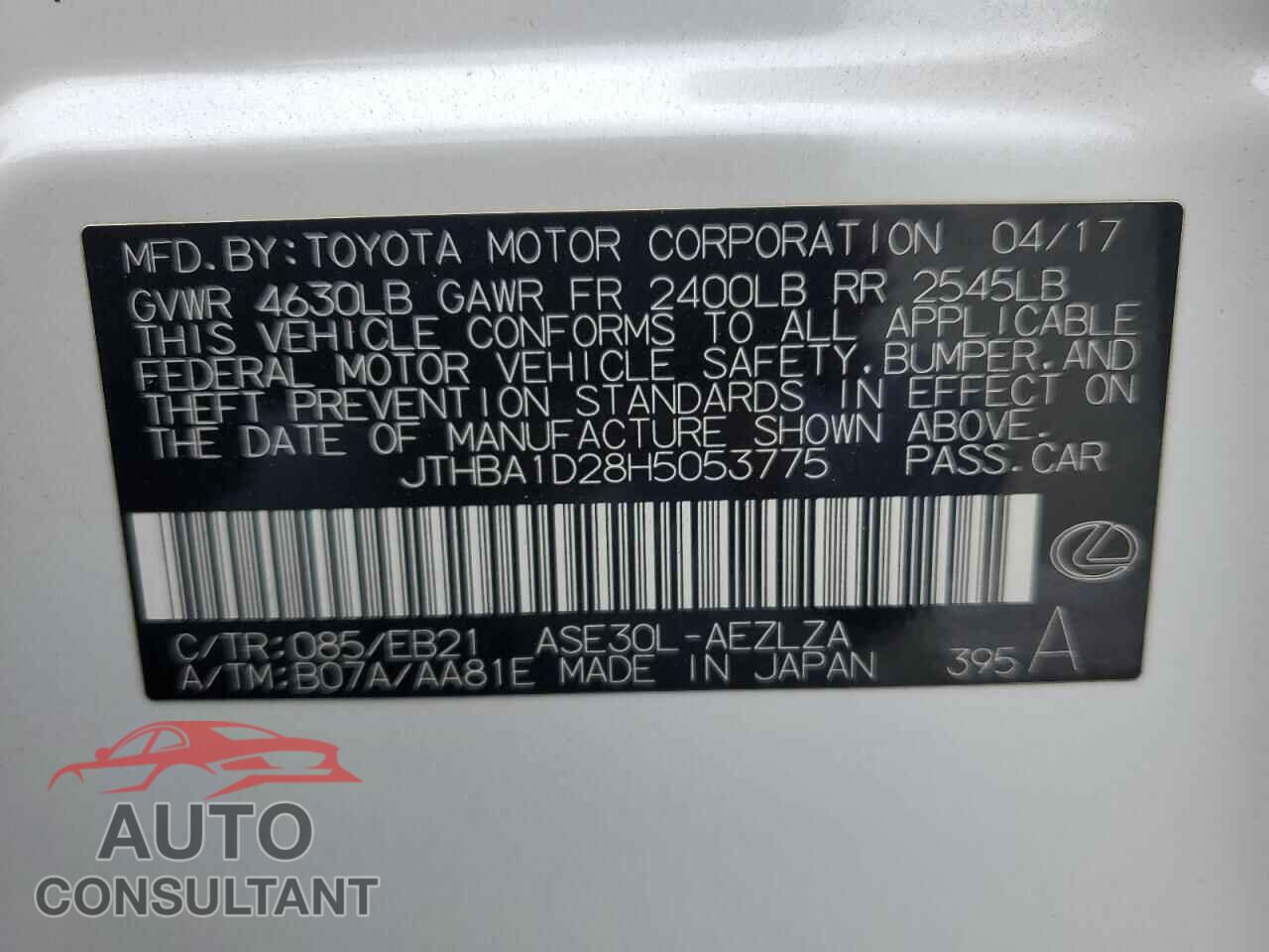LEXUS IS 2017 - JTHBA1D28H5053775