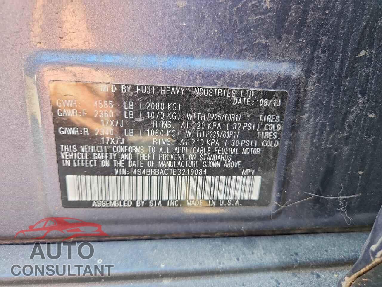 SUBARU OUTBACK 2014 - 4S4BRBAC1E3219084