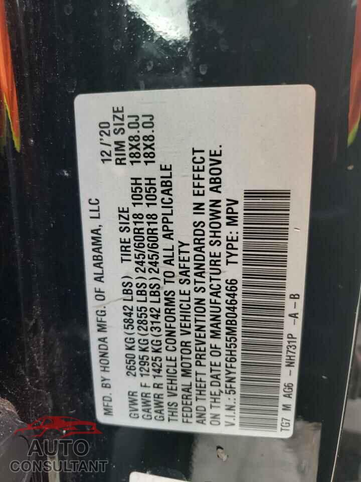 HONDA PILOT 2021 - 5FNYF6H55MB046466