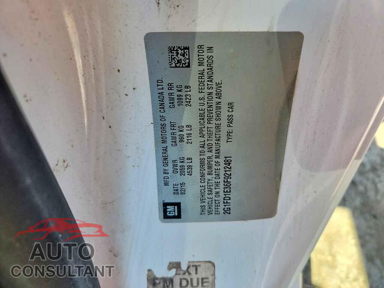 CHEVROLET CAMARO 2015 - 2G1FD1E36F9212481