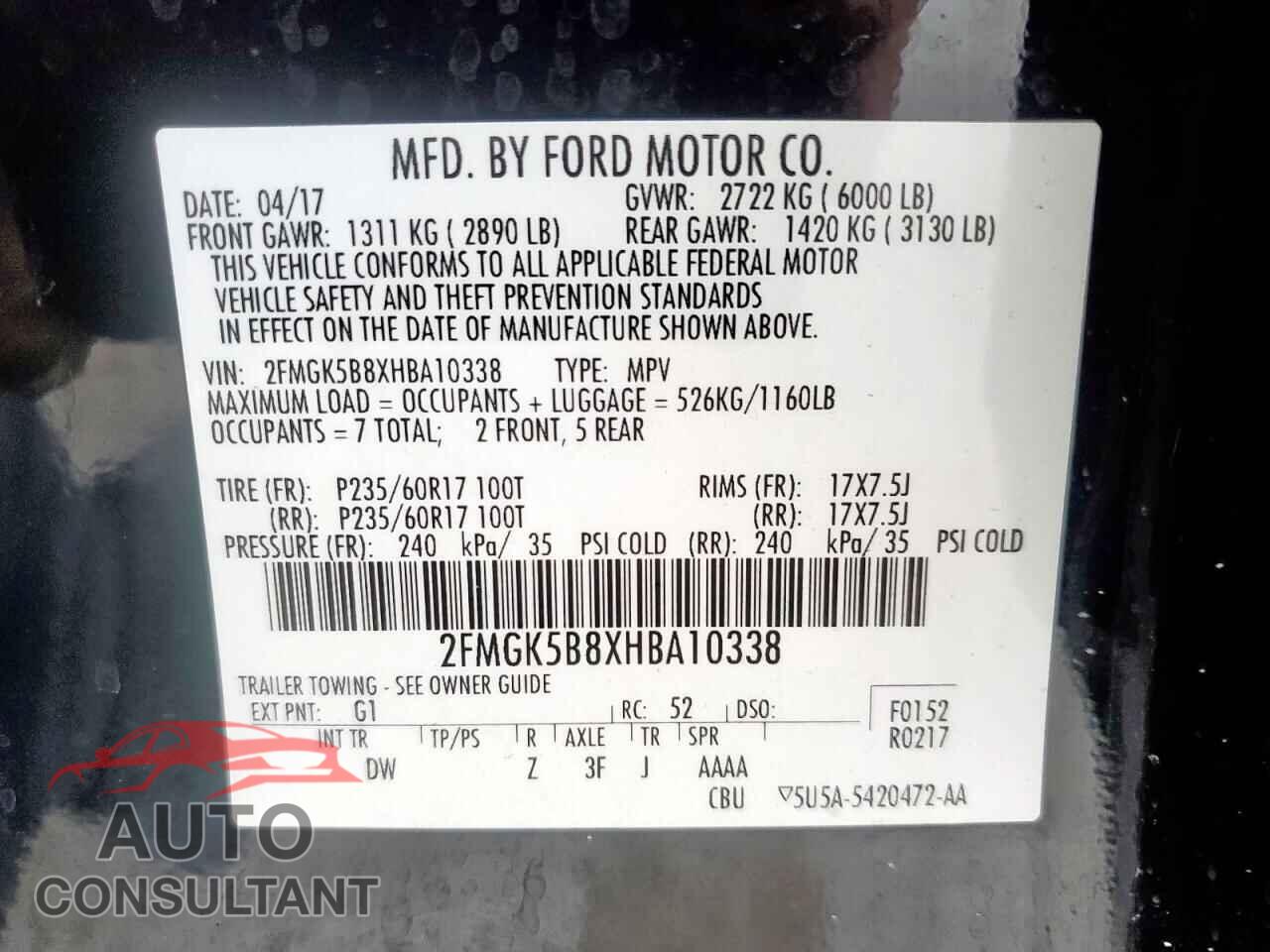 FORD FLEX 2017 - 2FMGK5B8XHBA10338